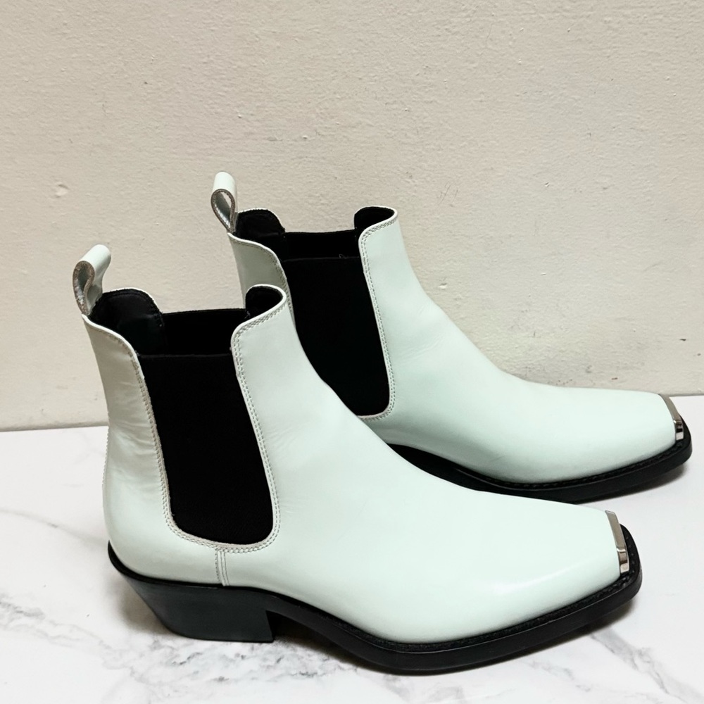 CALVIN KLEIN 205W39NYC Claire Glossy Leather Chelsea Boots In Green - Picture 4 of 16